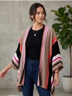 Jana Womens Sweater Cardigan Size XL Open Front Striped